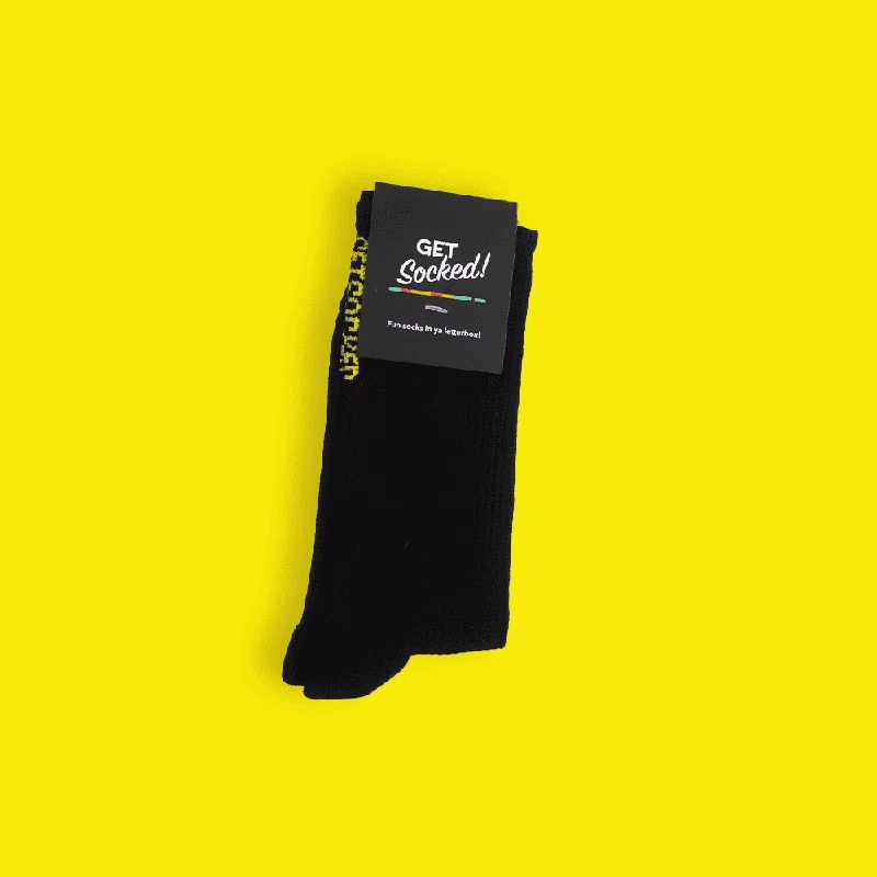 Gym Socks - Black with Yellow Writing