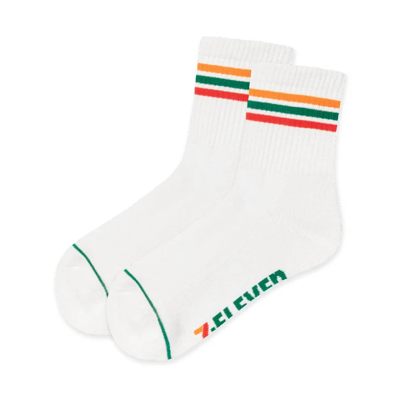 Half Crew Stripe Socks - White