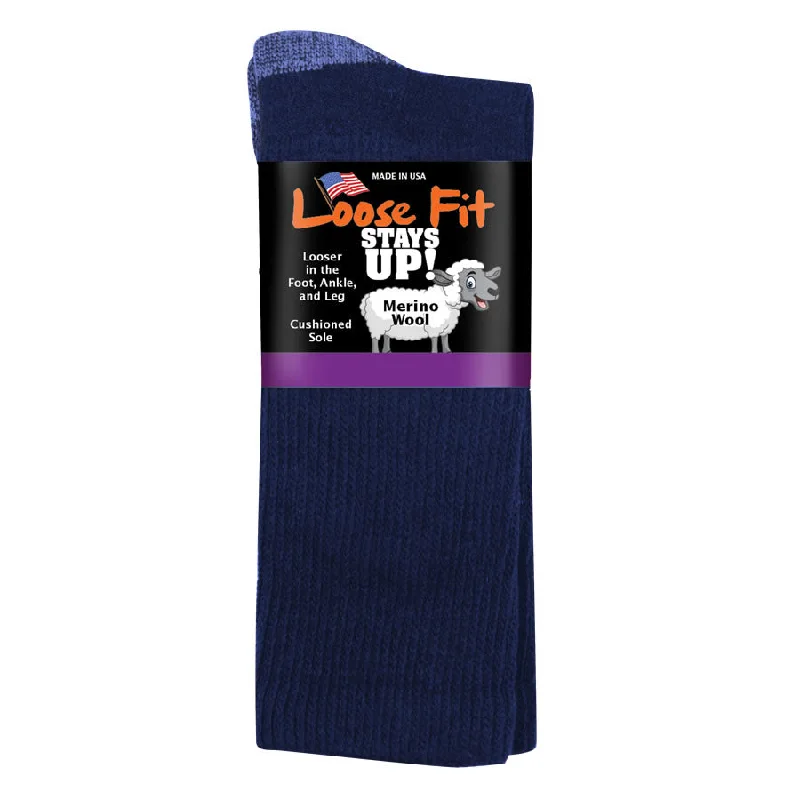 Loose Fit Stays Up Solid Merino Wool Socks