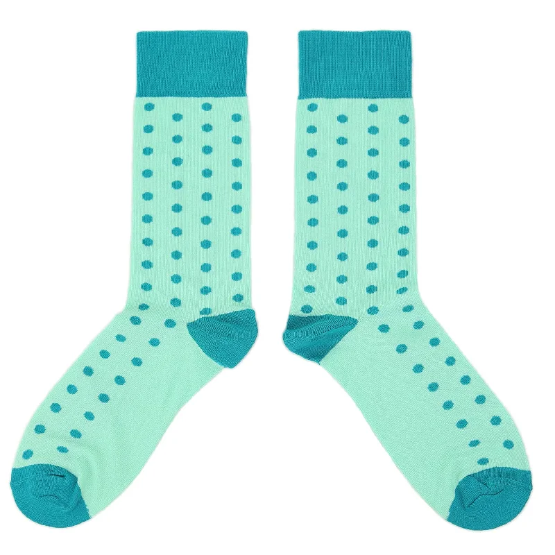 Mint Jade Polka Dot Wedding Groomsmen Men's Dress Socks with Matching Bow Tie