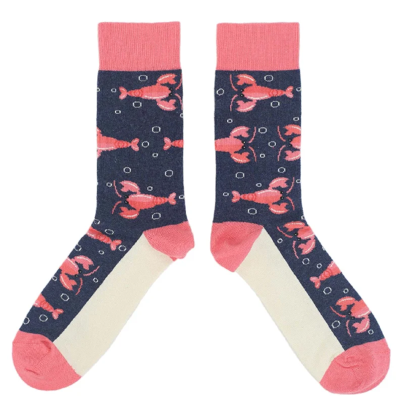 Navy Coral Lobster Wedding Groomsmen Men's Dress Socks with Matching Bow Tie