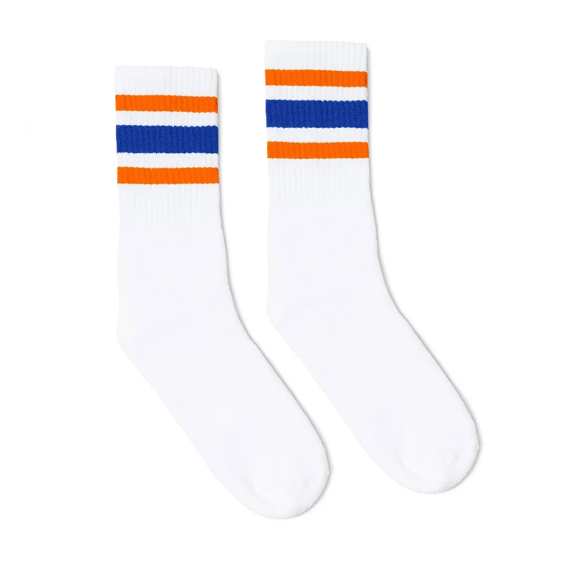 Orange and Blue Striped Socks | White