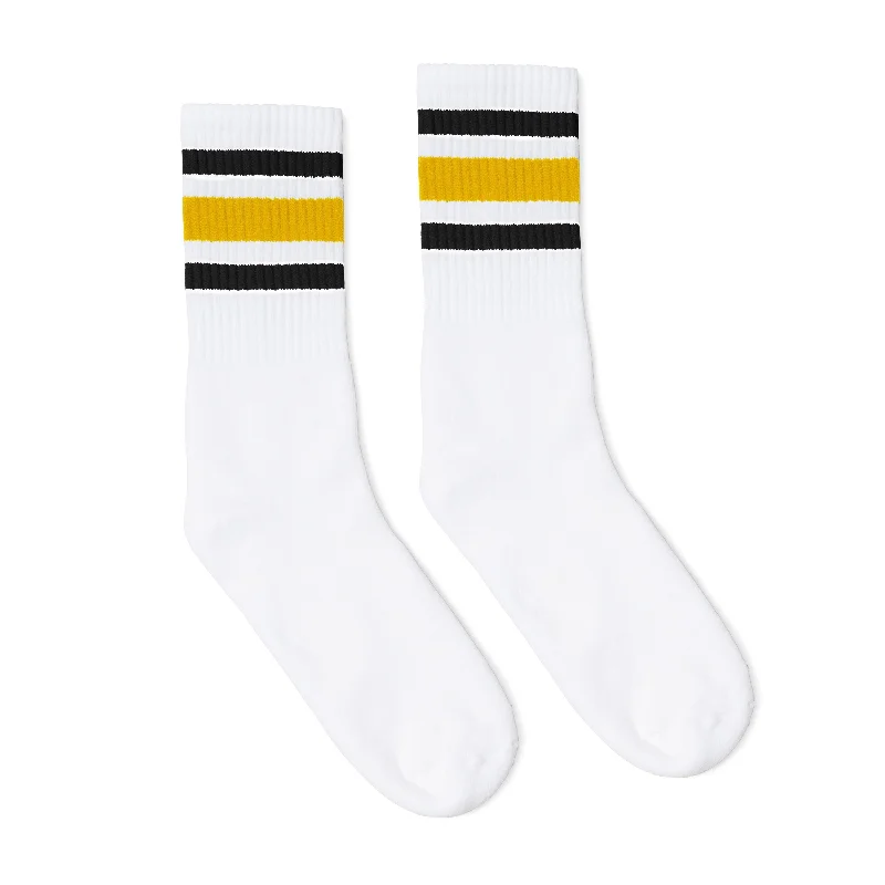 Black and Gold Striped Socks | White