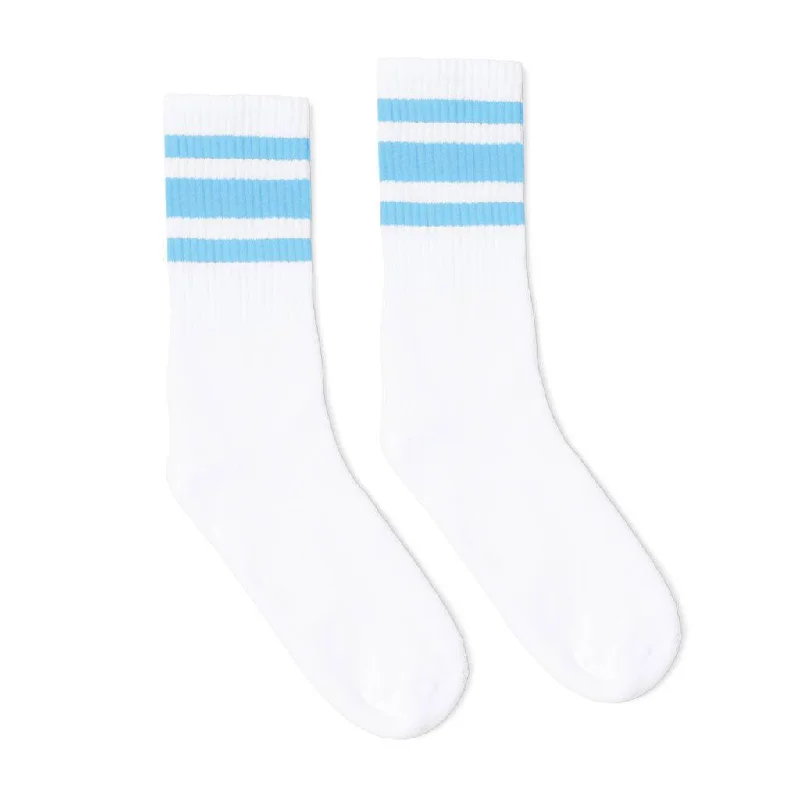 Carolina Blue Striped Socks | White