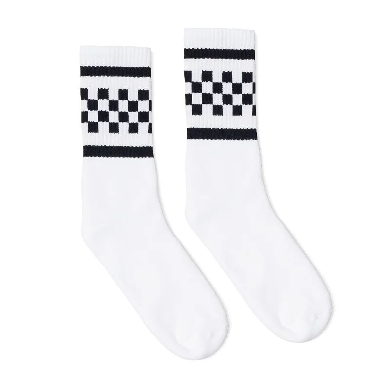 Black Checkered Socks | White