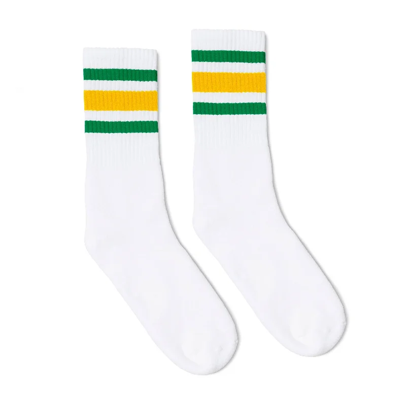 Green and Gold Striped Socks | White