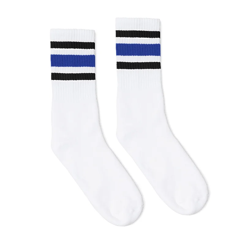 Black and Blue Striped Socks | White